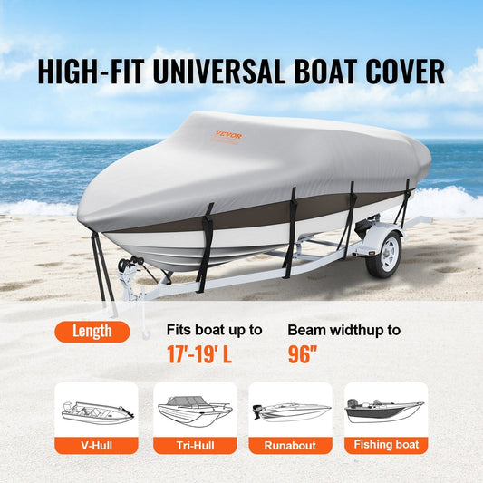 Boat Cover 600D Waterproof 17-19 ft Boat Cover V-Hull Tri-Hull Runabout