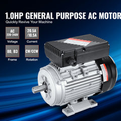 0.75KW Electric Motor 1400 rpm, AC 220~240V 5.45A, 80, B3 Frame, Air Compressor Motor Single Phase, 19mm Keyed Shaft, CW/CCW Rotation for Agricultural Machinery and General Equipment