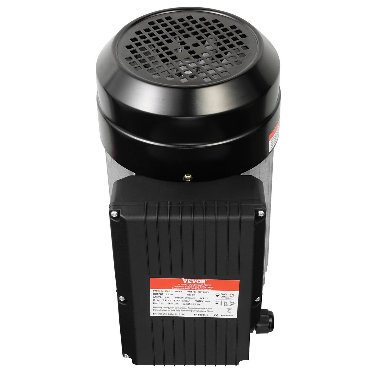 2.2KW Electric Motor 2800 rpm, AC 220~240V 13.8A, 90L, B3 Frame, Air Compressor Motor Single Phase, 24mm Keyed Shaft, CW/CCW Rotation for Agricultural Machinery and General Equipment