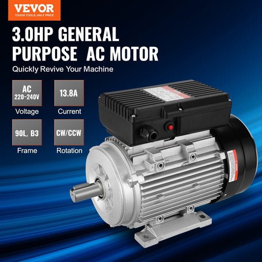2.2KW Electric Motor 2800 rpm, AC 220~240V 13.8A, 90L, B3 Frame, Air Compressor Motor Single Phase, 24mm Keyed Shaft, CW/CCW Rotation for Agricultural Machinery and General Equipment