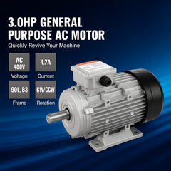 2.2KW Electric Motor 2890 rpm, AC 400V 4.7A, 90L, B3 Frame, Air Compressor Motor 3-Phase, 24mm Keyed Shaft, CW/CCW Rotation for Agricultural Machinery and General Equipment