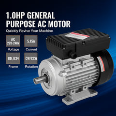 0.75KW Electric Motor 2850 rpm, AC 220~240V 5.15A, 80, B34 Frame, Air Compressor Motor Single Phase, 19mm Keyed Shaft, CW/CCW Rotation for Agricultural Machinery and General Equipment