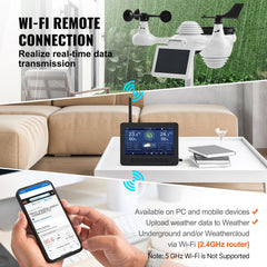 7-in-1 Wi-Fi Weather Station 177.8 mm TFT Display Wireless Outdoor Sensor