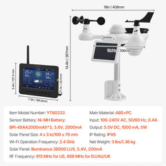 7-in-1 Wi-Fi Weather Station 177.8 mm TFT Display Wireless Outdoor Sensor