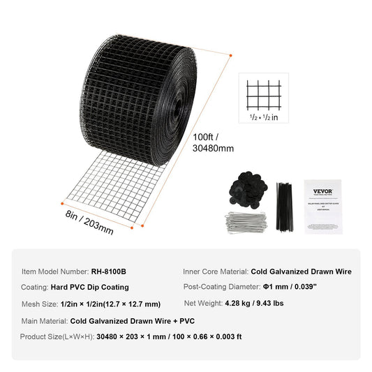 8in x 100ft Solar Panel Bird Guard Critter Guard Roll Kit 100pcs Fasteners