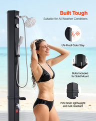 40L Solar Heated Shower, 205cm Showerhead Height Outdoor Shower, with Handheld & Foot Faucet, Hot & Cold Water Adjustment, Freestanding for Backyard Poolside Beach Pool, Black