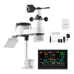 7-in-1 Wireless Weather Station, 190.5 mm VA Display, Solar Powered Outdoor Sensor, Rain Gauge, Indoor Outdoor for Weather Forecast, Temperature, Humidity, Wind Speed and Direction (No WiFi)