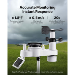 7-in-1 Wireless Weather Station, 190.5 mm VA Display, Solar Powered Outdoor Sensor, Rain Gauge, Indoor Outdoor for Weather Forecast, Temperature, Humidity, Wind Speed and Direction (No WiFi)