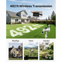 7-in-1 Wireless Weather Station, 190.5 mm VA Display, Solar Powered Outdoor Sensor, Rain Gauge, Indoor Outdoor for Weather Forecast, Temperature, Humidity, Wind Speed and Direction (No WiFi)