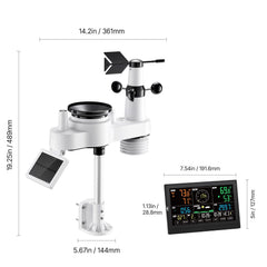 7-in-1 Wireless Weather Station, 190.5 mm VA Display, Solar Powered Outdoor Sensor, Rain Gauge, Indoor Outdoor for Weather Forecast, Temperature, Humidity, Wind Speed and Direction (No WiFi)