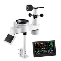 7-in-1 Wireless Weather Station, 190.5 mm VA Display, Solar Powered Outdoor Sensor, Rain Gauge, Indoor Outdoor for Weather Forecast, Temperature, Humidity, Wind Speed and Direction (No WiFi)