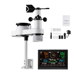 5-in-1 Wireless Weather Station, 190.5 mm VA Display, Solar Powered Outdoor Sensor, Rain Gauge, Indoor Outdoor for Weather Forecast, Temperature, Humidity, Wind Speed and Direction (No WiFi)