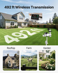 5-in-1 Wireless Weather Station, 190.5 mm VA Display, Solar Powered Outdoor Sensor, Rain Gauge, Indoor Outdoor for Weather Forecast, Temperature, Humidity, Wind Speed and Direction (No WiFi)