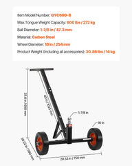 Trailer Dolly, 1000lbs Tongue Weight Capacity, Carbon Steel Trailer Mover with 2 inch Ball, 14 inch Pneumatic Tires, Portable Tow Dolly for Moving RV Trailer