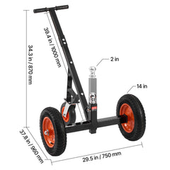 Trailer Dolly, 1000lbs Tongue Weight Capacity, Carbon Steel Trailer Mover with 2 inch Ball, 14 inch Pneumatic Tires, Portable Tow Dolly for Moving RV Trailer