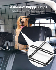 Dog Car Barrier, 96.5-168.5cm Adjustable Car Divider for Trunk Cargo Area, Universal-Fit Back Seat Heavy-Duty Wire Mesh Dogs Separator Guard Net, Vehicle Pet Barrier for Sedans, Trucks and SUVs