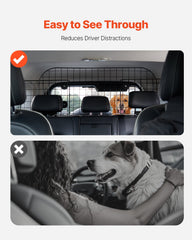 Dog Car Barrier, 96.5-168.5cm Adjustable Car Divider for Trunk Cargo Area, Universal-Fit Back Seat Heavy-Duty Wire Mesh Dogs Separator Guard Net, Vehicle Pet Barrier for Sedans, Trucks and SUVs