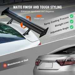 GT Wing Car Spoiler, 53.1 inch Universal Spoiler with Double Deck, Adjustable Lightweight Aluminum, Car Rear Spoiler Wing, Racing Spoiler BGW/JDM Drift Black