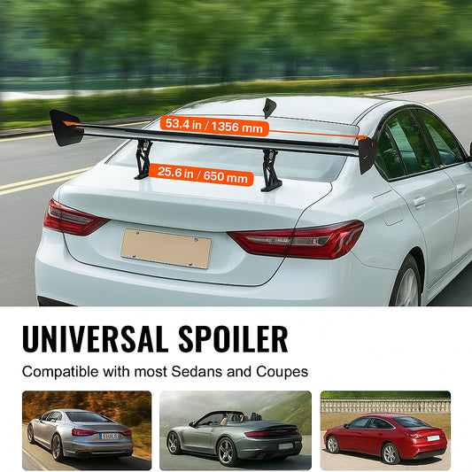 GT Wing Car Spoiler, 53.1 inch Universal Spoiler with Double Deck, Adjustable Lightweight Aluminum, Car Rear Spoiler Wing, Racing Spoiler BGW/JDM Drift Black