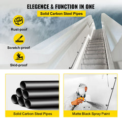 Pipe Stair Handrail, 3m Staircase Handrail, 200KG Load Capacity Carbon Steel Pipe Handrail, Industrial Pipe Handrail with Wall Mount Support, Round Corner Wall Handrailing for Indoor, Outdoor