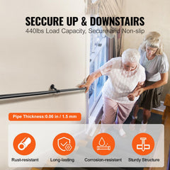 Pipe Stair Handrail Staircase Handrail 4 FT Carbon Steel for Wall Mount