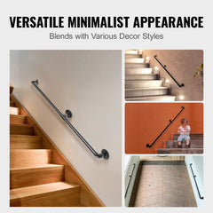 Pipe Stair Handrail Staircase Handrail 4 FT Carbon Steel for Wall Mount