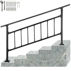 Iron Handrail Stair Railing Hand Rail Kit 1-4 Steps Outdoor Black w/ Bars