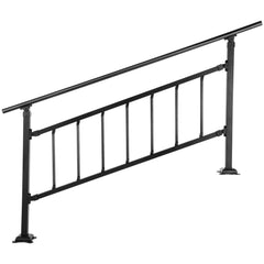 Iron Handrail Stair Railing Hand Rail Kit 1-4 Steps Outdoor Black w/ Bars