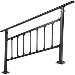 Iron Handrail Stair Railing Hand Rail Kit 1-4 Steps Outdoor Black w/ Bars