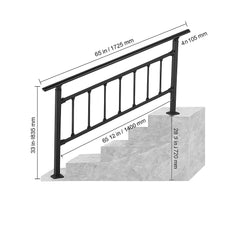 Iron Handrail Stair Railing Hand Rail Kit 1-4 Steps Outdoor Black w/ Bars