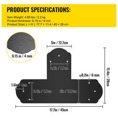 Black T Mending Plate T-shape 8 PCs 6" Flat Connector Post to Beam Bracket