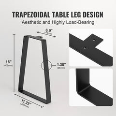 406.4MM Trapezoid Steel Table Legs, Replacement Furniture Legs Set of 2 for DIY Coffee Tables, Modern Desks, Bench, Night Stands, Sofa, Max Load 181.4KG Heavy Duty, Quick Instalation Legs Black