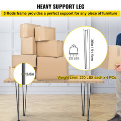 Hairpin Table Legs 36 inch, Set of 4 DIY Desk Table Legs 3 Rods Heavy Duty