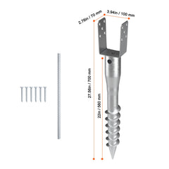 No Dig Ground Anchor, 1 Pack 10 x 7 x 70 cm DIY Screw in Post Stake, Includes 6 Lag Bolts & a Rebar, U-Shape Heavy Duty Steel Post Holder, Great for Mailbox Posts and Fence Posts