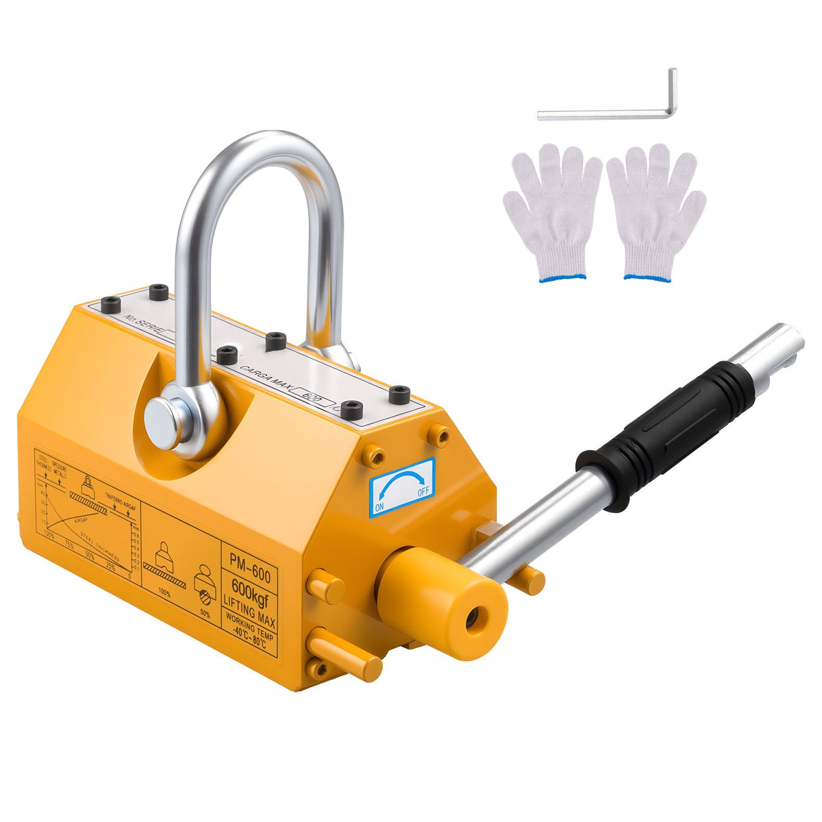 Permanent Magnetic Lifter, 600 kg Pulling Capacity, Heavy Duty N42 Neodymium Lifting Magnet with Release Handle and Steel Hook, Used in Shop Crane and Hoist, for Lifting Plate Steel, Board