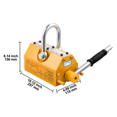 Permanent Magnetic Lifter, 600 kg Pulling Capacity, Heavy Duty N42 Neodymium Lifting Magnet with Release Handle and Steel Hook, Used in Shop Crane and Hoist, for Lifting Plate Steel, Board