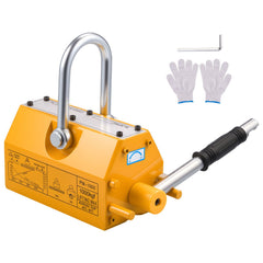 Permanent Magnetic Lifter, 1000 kg Pulling Capacity, Heavy Duty N42 Neodymium Lifting Magnet with Release Handle and Steel Hook, Used in Shop Crane and Hoist, for Lifting Plate Steel, Board