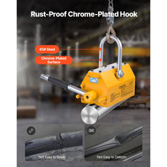 Permanent Magnetic Lifter, 1000 kg Pulling Capacity, Heavy Duty N42 Neodymium Lifting Magnet with Release Handle and Steel Hook, Used in Shop Crane and Hoist, for Lifting Plate Steel, Board