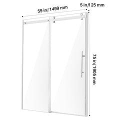 Frameless Shower Door 58-59" x 75" SGCC Tempered Glass 5/16" Chrome