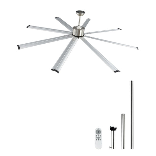 213 cm Ceiling Fan No Light, 6-Speed Remote Control, Aluminum 8-Blade, Reversible DC Motor, Modern Low Profile Flush Mount Fan for Bedroom, Living Room, Patio, Indoor/Outdoor, Brushed Nickel