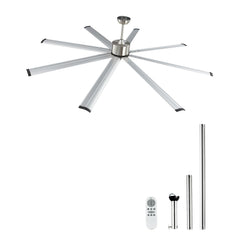 213 cm Ceiling Fan No Light, 6-Speed Remote Control, Aluminum 8-Blade, Reversible DC Motor, Modern Low Profile Flush Mount Fan for Bedroom, Living Room, Patio, Indoor/Outdoor, Brushed Nickel