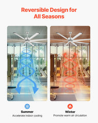 213 cm Ceiling Fan No Light, 6-Speed Remote Control, Aluminum 8-Blade, Reversible DC Motor, Modern Low Profile Flush Mount Fan for Bedroom, Living Room, Patio, Indoor/Outdoor, Brushed Nickel