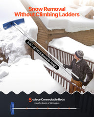 Snow Roof Rake, 60cm PP Plastic Blade, 1.18-5.55 m Adjustable Roof Snow Scraper with Wheels, Anti-Slip Handle Snows Removal Tool, Lightweight House Rooftop Rake for Leaves Debris Removal