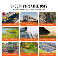 Non Woven Geotextile Fabric Under Gravel, 6x50FT 8OZ Driveway Fabric Landscape Fabric, Heavy Duty Weed Barrier Fabric, Ground Cover Weed Control Fabric, French Drains Drainage Fabric, Black