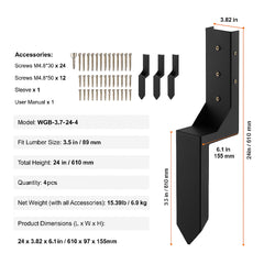 Fence Post Anchor Repair Kit, 4 Pack Inner Diameter 8.9x8.9 cm Heavy Duty Steel Fence Post Support Stakes, Anchor Ground Spike for Repair Tilted, Broken Wood Fence Post, Enveloping