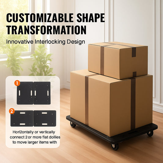 Furniture Dolly, 500 lbs Capacity Each Count, Furniture Mover with Wheels, Portable Moving Rollers 4 Wheels Heavy Duty, Small Flat Dolly Cart with Interlocking for Heavy Furniture, 2 Pack, Black