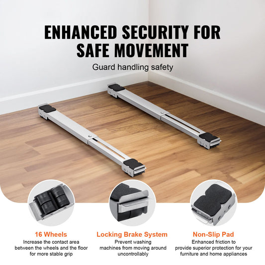 Heavy Duty Furniture Appliances Rollers, 660 lbs Total Load, Extendable Appliance Rollers Mobile Washing Machine Base, Fridge Stand Dolly Movers for Refrigerators, Dryers, Dishwashers, White