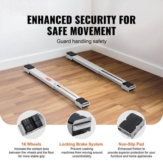 Heavy Duty Furniture Appliances Rollers, 660 lbs Total Load, Extendable Appliance Rollers Mobile Washing Machine Base, Fridge Stand Dolly Movers for Refrigerators, Dryers, Dishwashers, White