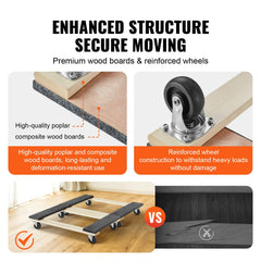 Furniture Dolly, 454kg Each Load Capacity, 2 Packs, 457.2x762mm, 8x76mm PP Swivel Casters, Heavy Duty Hardwood Furniture Moving Dolly, Mover's Dolly, Moving Cart with Wheels for Heavy Furniture