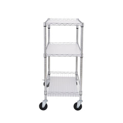 Kitchen Utility Cart, 3 Tiers, Wire Rolling Cart, Steel Service Cart on Wheels, Metal Storage Trolley with 80mm Basket Curved Handle PP Liner 6 Hooks, for Indoor and Outdoor